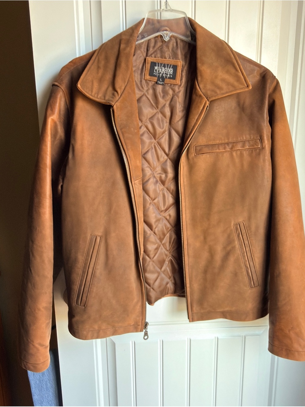Wilsons Leather Men's Tan Brown Leather Bomber Jacket